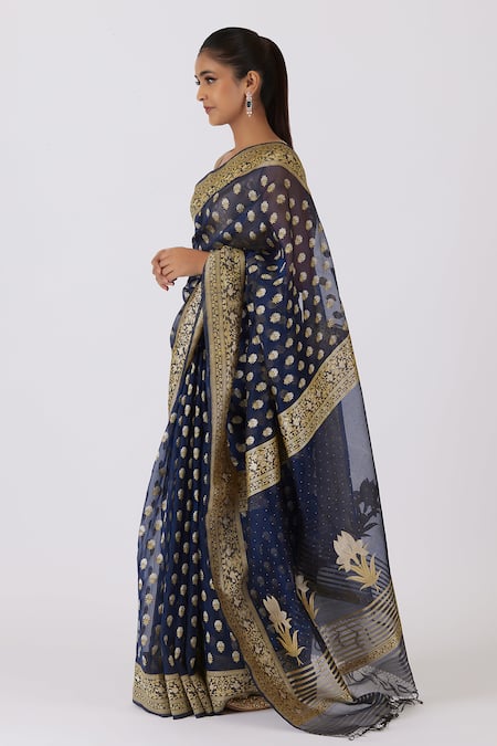 Shimai Jayachandra_Blue Silk Organza Zari Garden Of Paradise Saree With Unstitched Blouse Piece _at_Aza_Fashions