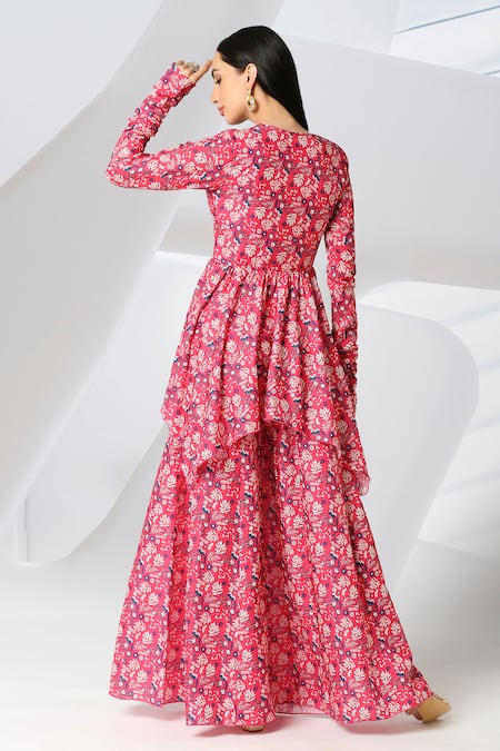 Adamantia Floral Print Peplum Kurta & Sharara Set 
