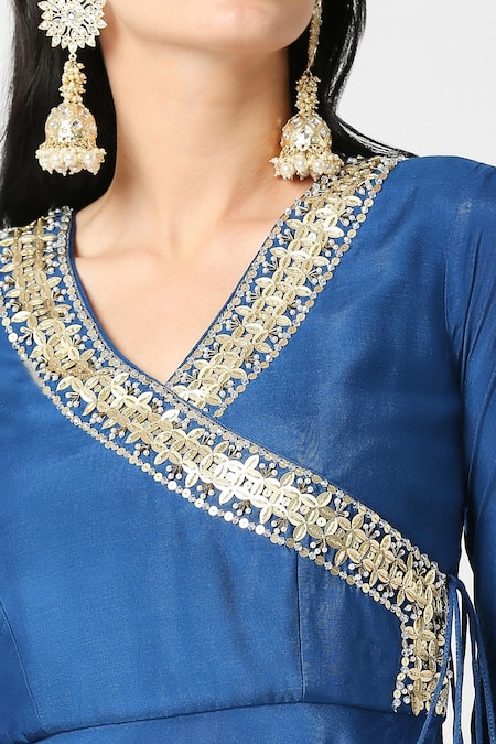 Buy_Adamantia_Blue Muslin Silk Embroidery Placket Angrakha Anarkali And Palazzo Set  _Online_at_Aza_Fashions
