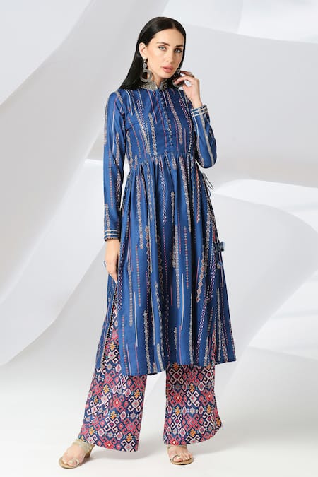 Adamantia Patola Stripe Print Anarkali & Palazzo Set 