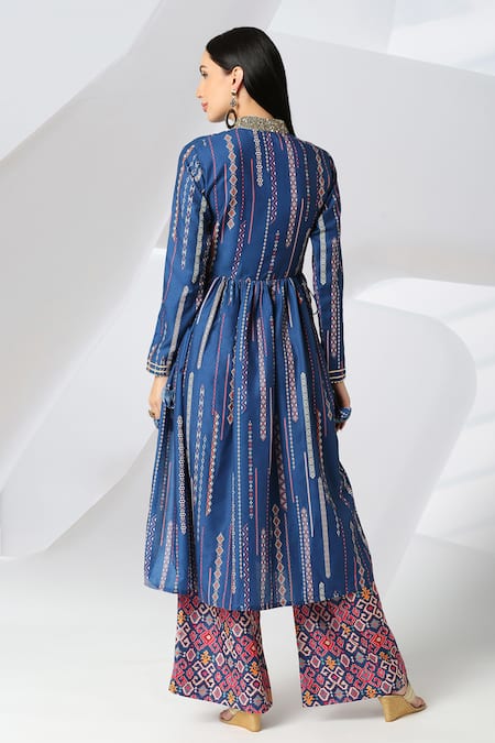 Adamantia Patola Stripe Print Anarkali & Palazzo Set 
