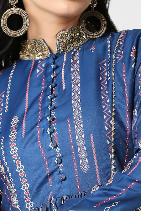 Shop_Adamantia_Blue Muslin, Silk Gota Patti, Sequins Patola Stripe Print Anarkali And Palazzo Set _Online_at_Aza_Fashions