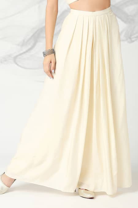 Buy_Adamantia_Yellow Muslin Silk Floral Print Cape Flared Pant Set 