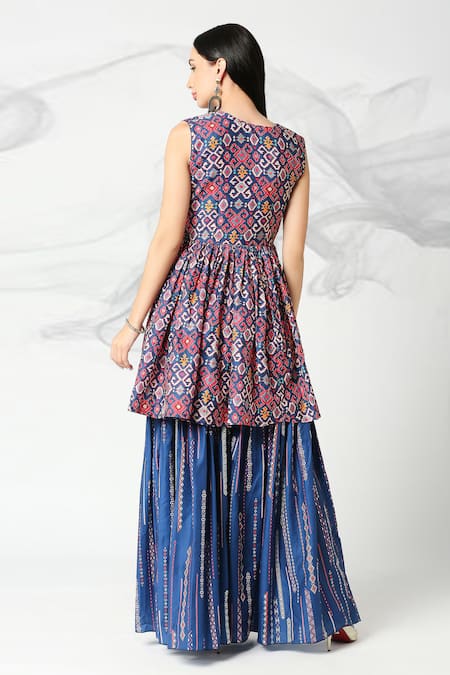 Adamantia Patola Print Peplum Kurta & Sharara Set 