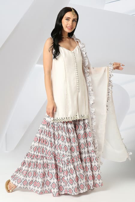 Buy_Adamantia_Off White Border Embroidered Kurta Sharara Set _Online_at_Aza_Fashions