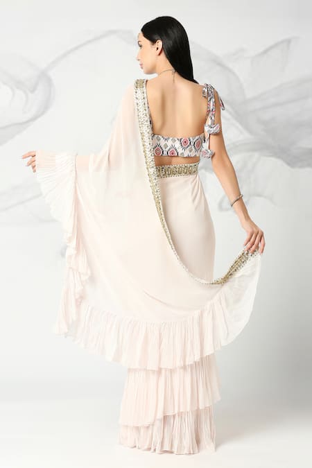 Adamantia Border Embroidered Frill Saree & Blouse 