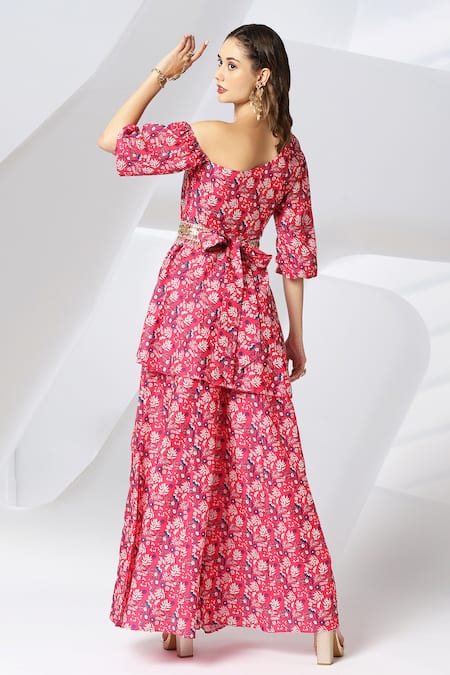 Adamantia Floral Print Peplum Kurta & Sharara Set 