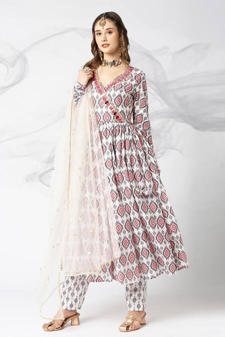 Adamantia_Off White Muslin Silk Printed And Hand Embroidered Angarkha Anarkali Set  _Online_at_Aza_Fashions