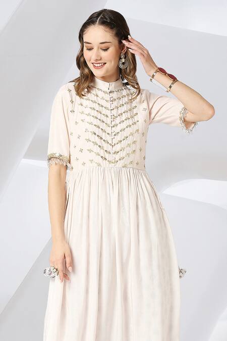 Adamantia_Off White Muslin, Silk Sequins, Embroidered Yoke Anarkali And Printed Palazzo Set _Online_at_Aza_Fashions