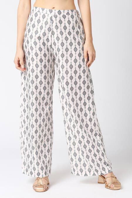 Adamantia_Off White Muslin, Silk Sequins, Embroidered Yoke Anarkali And Printed Palazzo Set _at_Aza_Fashions