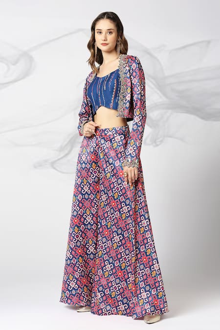 Adamantia Patola Print Flared Pant Set 