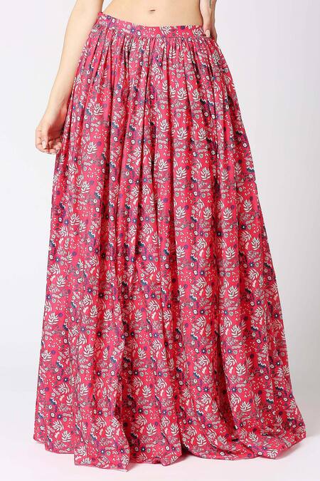 Shop_Adamantia_Red Muslin, Silk Sequins, Cut Work, Embroidery Floral Print Lehenga And Blouse Set _Online_at_Aza_Fashions