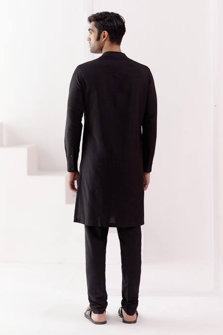 Shop_Devnaagri_Black Cotton, Silk Embroidery Bundi And Kurta Set _Online_at_Aza_Fashions