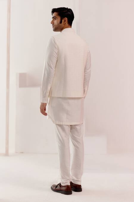 Shop_Devnaagri_Ivory Cotton, Silk Pintuck Kurta Set _at_Aza_Fashions
