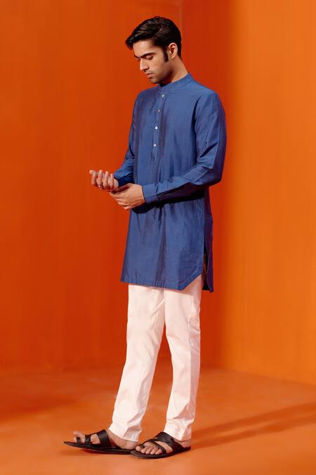 Buy_Devnaagri_Blue Cotton, Silk Pintuck Textured Bundi Set _Online_at_Aza_Fashions