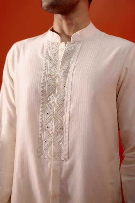 Buy Devnaagri Ivory Silk, Cotton Embroidery Placket Kurta With Churidar Online at Aza Fashions Buy_Devnaagri_Ivory Silk, Cotton Embroidery Placket Kurta With Churidar _Online_at_Aza_Fashions