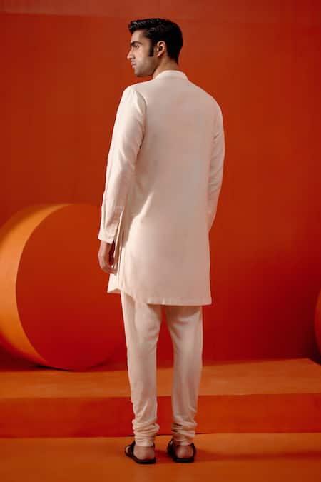 Shop Devnaagri Ivory Silk, Cotton Embroidery Placket Kurta With Churidar at Aza Fashions Shop_Devnaagri_Ivory Silk, Cotton Embroidery Placket Kurta With Churidar _at_Aza_Fashions
