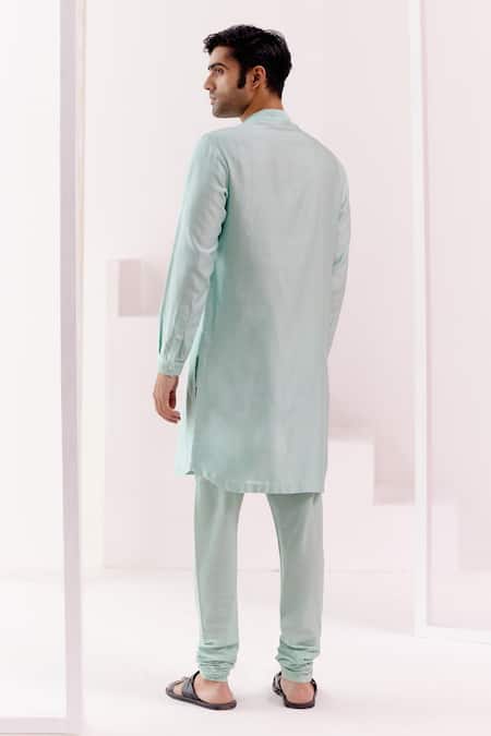 Shop Devnaagri Blue Silk, Cotton Embroidery Floral Placket Kurta With Churidar at Aza Fashions Shop_Devnaagri_Blue Silk, Cotton Embroidery Floral Placket Kurta With Churidar _at_Aza_Fashions