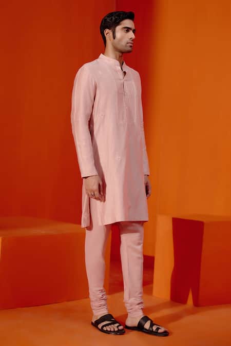 Devnaagri Pink Silk, Chanderi, Cotton Embroidery Scattered Butti Kurta With Churidar at Aza Fashions Devnaagri_Pink Silk, Chanderi, Cotton Embroidery Scattered Butti Kurta With Churidar _at_Aza_Fashions