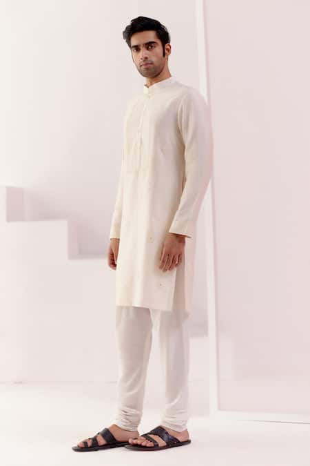 Devnaagri Ivory Silk Organza, Cotton Scattered Floral Butti Kurta With Churidar Online at Aza Fashions Devnaagri_Ivory Silk Organza, Cotton Scattered Floral Butti Kurta With Churidar _Online_at_Aza_Fashions