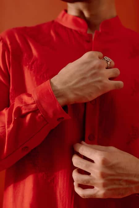 Buy Devnaagri Red Silk, Cotton Embroidery Placement Dori Kurta With Pant Online at Aza Fashions Buy_Devnaagri_Red Silk, Cotton Embroidery Placement Dori Kurta With Pant _Online_at_Aza_Fashions