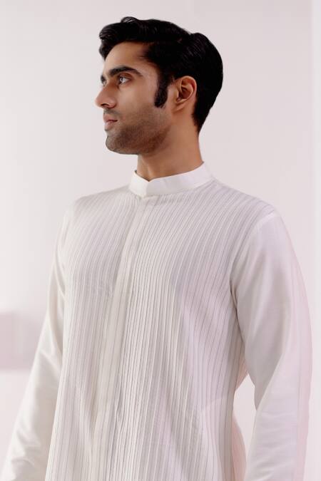 Buy_Devnaagri_Ivory Cotton, Silk Embroidery Thread Kurta With Pant _Online_at_Aza_Fashions