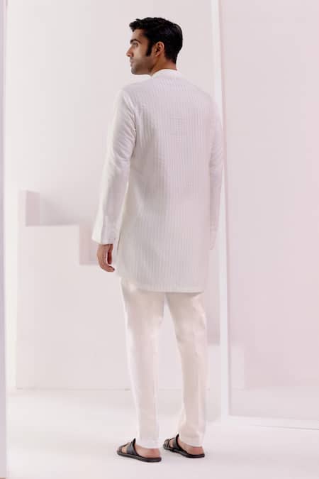 Shop_Devnaagri_Ivory Cotton, Silk Embroidery Thread Kurta With Pant _at_Aza_Fashions