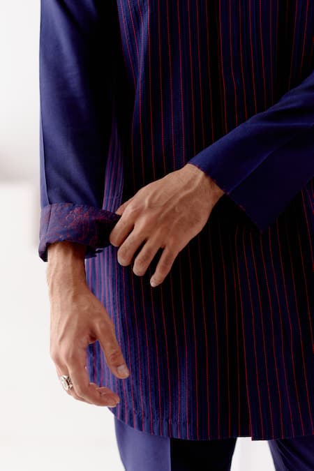 Shop Devnaagri Blue Cotton, Silk Embroidery Contrast Thread Kurta With Pant Online at Aza Fashions Shop_Devnaagri_Blue Cotton, Silk Embroidery Contrast Thread Kurta With Pant _Online_at_Aza_Fashions