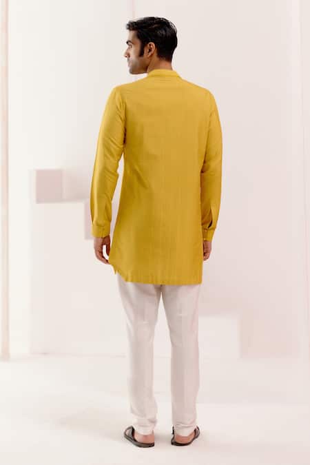 Shop Devnaagri Yellow Cotton, Silk Embroidery Tonal Dori Kurta With Pant  at Aza Fashions Shop_Devnaagri_Yellow Cotton, Silk Embroidery Tonal Dori Kurta With Pant _at_Aza_Fashions