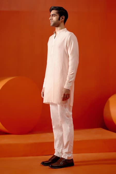 Devnaagri Pink Cotton, Silk Full Sleeve Pintuck Pattern Kurta With Pant Online at Aza Fashions Devnaagri_Pink Cotton, Silk Full Sleeve Pintuck Pattern Kurta With Pant _Online_at_Aza_Fashions