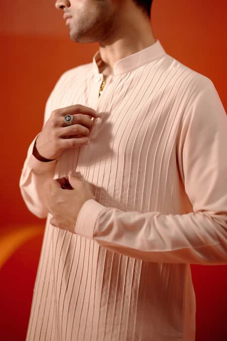 Buy Devnaagri Pink Cotton, Silk Full Sleeve Pintuck Pattern Kurta With Pant Online at Aza Fashions Buy_Devnaagri_Pink Cotton, Silk Full Sleeve Pintuck Pattern Kurta With Pant _Online_at_Aza_Fashions