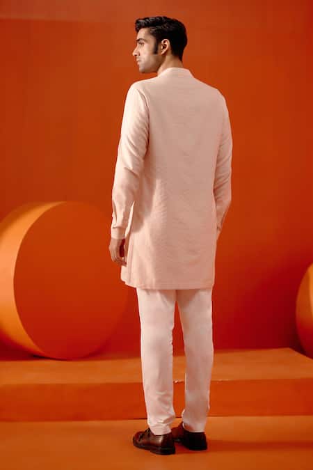 Shop Devnaagri Pink Cotton, Silk Full Sleeve Pintuck Pattern Kurta With Pant at Aza Fashions Shop_Devnaagri_Pink Cotton, Silk Full Sleeve Pintuck Pattern Kurta With Pant _at_Aza_Fashions