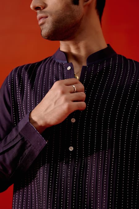 Buy Devnaagri Blue Cotton, Silk Embroidery Full Sleeve Thread Kurta With Pant Online at Aza Fashions Buy_Devnaagri_Blue Cotton, Silk Embroidery Full Sleeve Thread Kurta With Pant _Online_at_Aza_Fashions