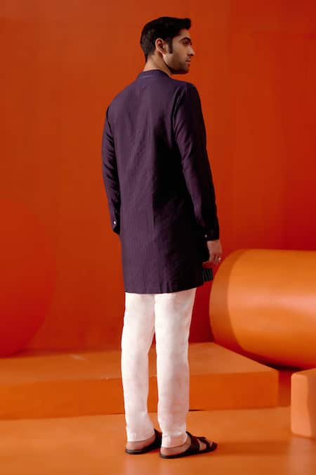 Shop Devnaagri Blue Cotton, Silk Embroidery Full Sleeve Thread Kurta With Pant at Aza Fashions Shop_Devnaagri_Blue Cotton, Silk Embroidery Full Sleeve Thread Kurta With Pant _at_Aza_Fashions