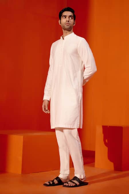 Devnaagri Ivory Cotton, Silk Pintuck Pattern Straight Kurta With Pant Online at Aza Fashions Devnaagri_Ivory Cotton, Silk Pintuck Pattern Straight Kurta With Pant _Online_at_Aza_Fashions
