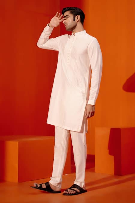 Buy Devnaagri Ivory Cotton, Silk Pintuck Pattern Straight Kurta With Pant Online at Aza Fashions Buy_Devnaagri_Ivory Cotton, Silk Pintuck Pattern Straight Kurta With Pant _Online_at_Aza_Fashions