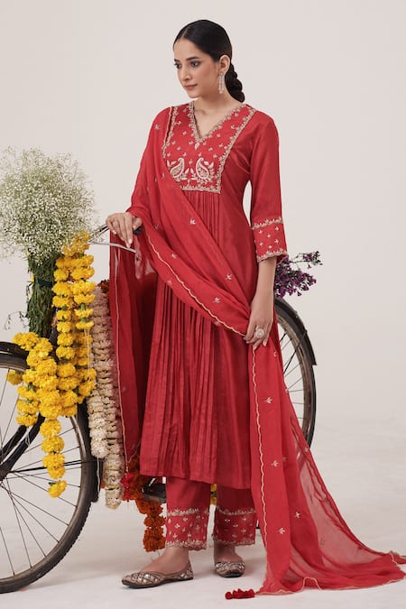 Hirika & Dhruti Pearls Paisley Embroidered Anarkali Pant Set 