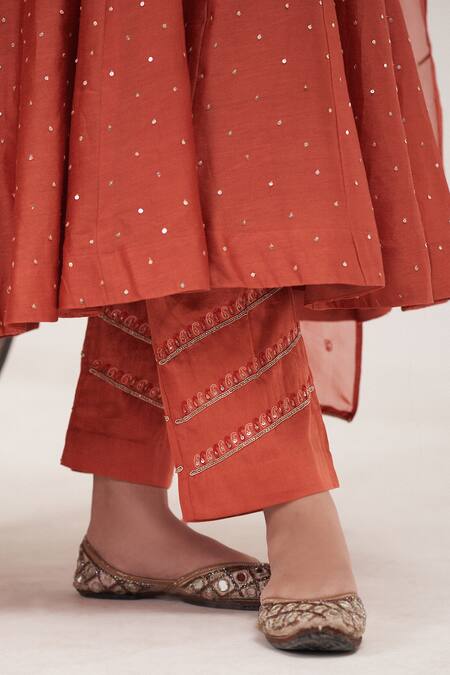 Hirika & Dhruti Orange Silk, Chanderi, Cotton, Organza Zari, Embroidery, Hand Anarkali Pant Set Online at Aza Fashions Hirika & Dhruti_Orange Silk, Chanderi, Cotton, Organza Zari, Embroidery, Hand Anarkali Pant Set _Online_at_Aza_Fashions