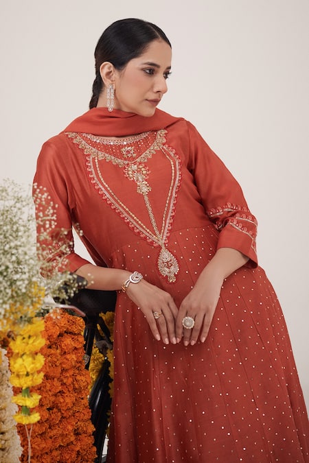 Buy Hirika & Dhruti Orange Silk, Chanderi, Cotton, Organza Zari, Embroidery, Hand Anarkali Pant Set Online at Aza Fashions Buy_Hirika & Dhruti_Orange Silk, Chanderi, Cotton, Organza Zari, Embroidery, Hand Anarkali Pant Set _Online_at_Aza_Fashions