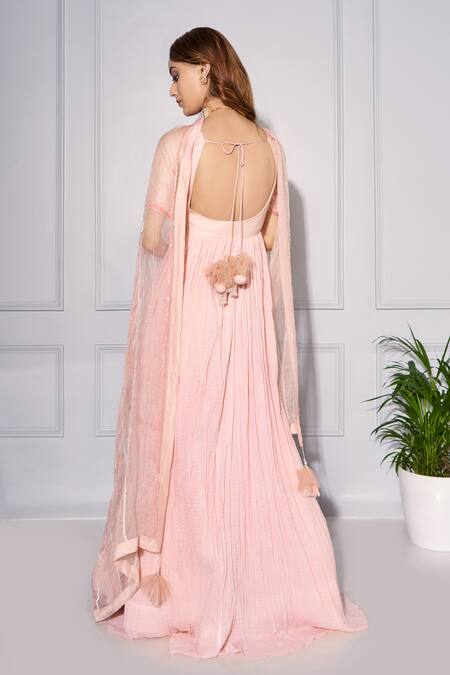 Shop_Kressa_Pink Dupion Silk Hand Crush Ghera Anarkali With Dupatta _at_Aza_Fashions