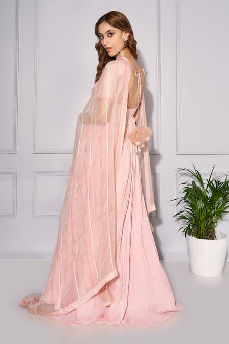 Kressa_Pink Dupion Silk Hand Crush Ghera Anarkali With Dupatta _Online_at_Aza_Fashions