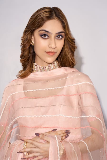 Shop_Kressa_Pink Dupion Silk Hand Crush Ghera Anarkali With Dupatta _Online_at_Aza_Fashions