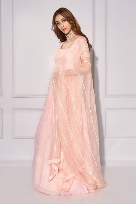 Kressa_Pink Dupion Silk Hand Crush Ghera Anarkali With Dupatta _at_Aza_Fashions