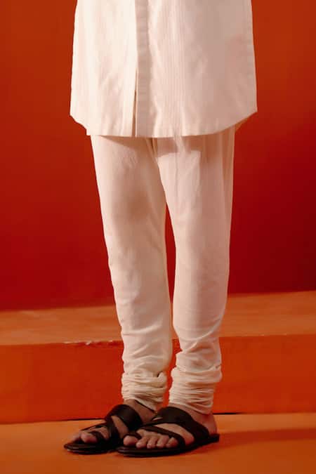 Devnaagri Ivory Silk, Cotton Embroidery Placket Kurta With Churidar at Aza Fashions Devnaagri_Ivory Silk, Cotton Embroidery Placket Kurta With Churidar _at_Aza_Fashions