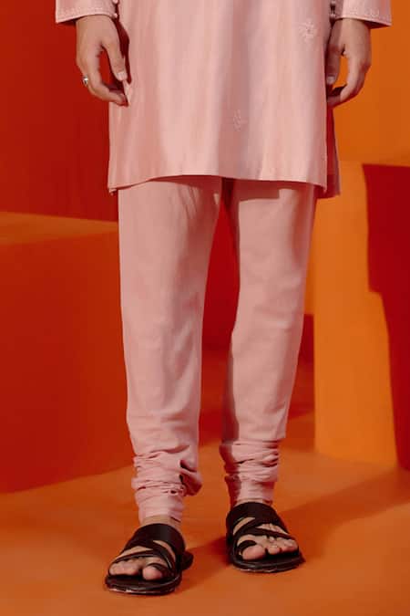 Buy Devnaagri Pink Silk, Chanderi, Cotton Embroidery Scattered Butti Kurta With Churidar Buy_Devnaagri_Pink Silk, Chanderi, Cotton Embroidery Scattered Butti Kurta With Churidar