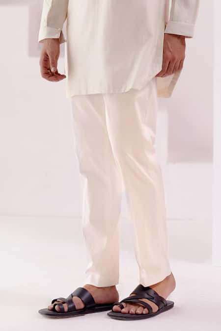 Devnaagri Ivory Silk, Chanderi, Cotton Embroidery Floral Dori Yoke Kurta With Pant at Aza Fashions Devnaagri_Ivory Silk, Chanderi, Cotton Embroidery Floral Dori Yoke Kurta With Pant _at_Aza_Fashions