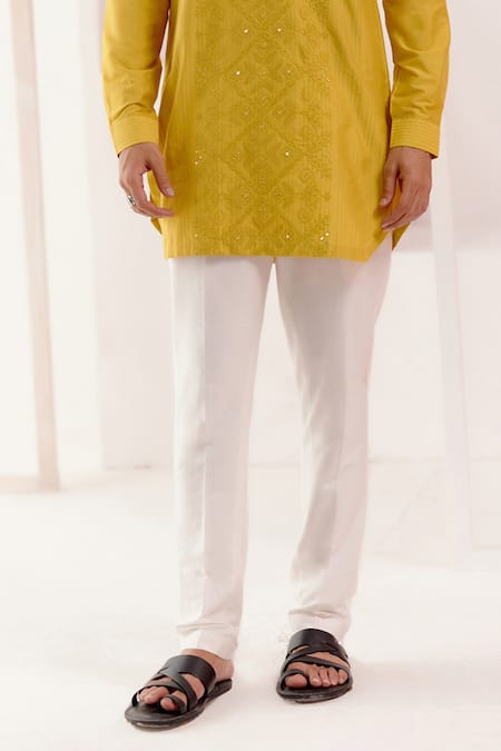Shop Devnaagri Yellow Cotton, Silk Embroidery Tonal Dori Kurta With Pant  Online at Aza Fashions Shop_Devnaagri_Yellow Cotton, Silk Embroidery Tonal Dori Kurta With Pant _Online_at_Aza_Fashions