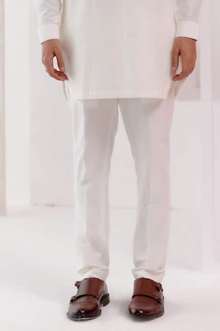Devnaagri_Ivory Cotton, Silk Pintuck Kurta Set _at_Aza_Fashions