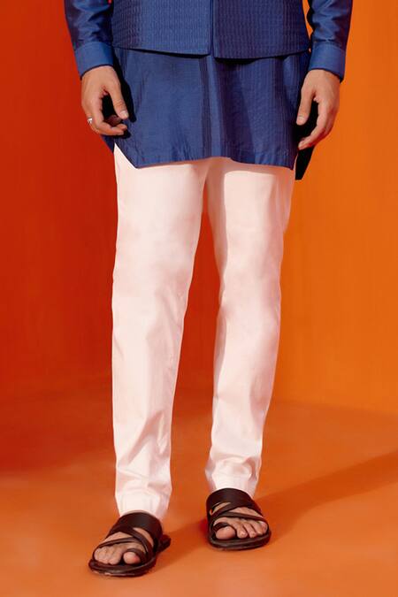 Devnaagri_Blue Cotton, Silk Pintuck Textured Bundi Set _at_Aza_Fashions