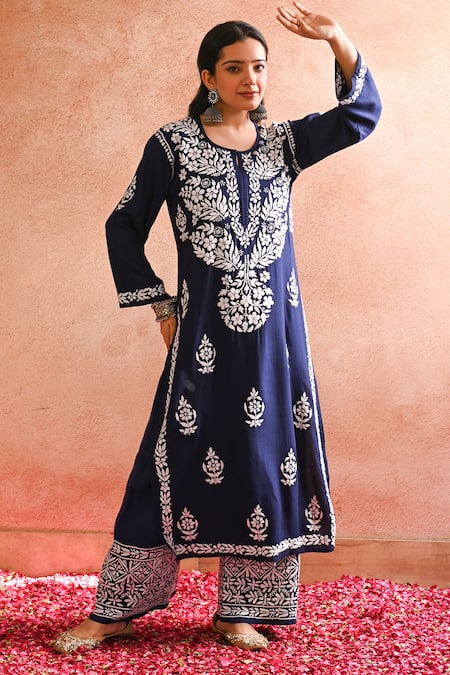 House of Chikankari Sabiya Chikankari Embroidered Kurta & Palazzo Set 